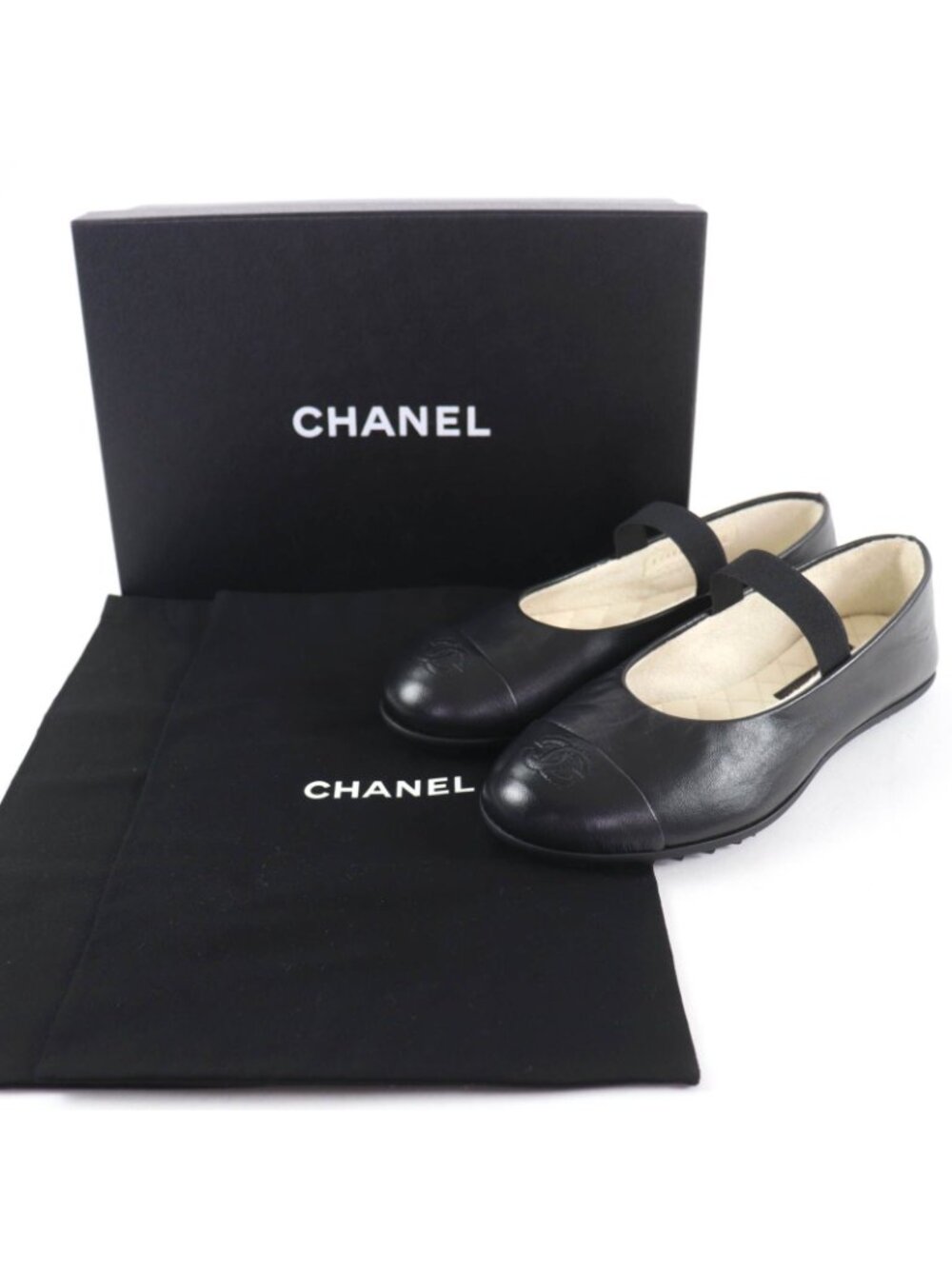 Chanel 25c Mary Jane CC Logo Leather Ballet Shoes Black - Picture 2 of 12